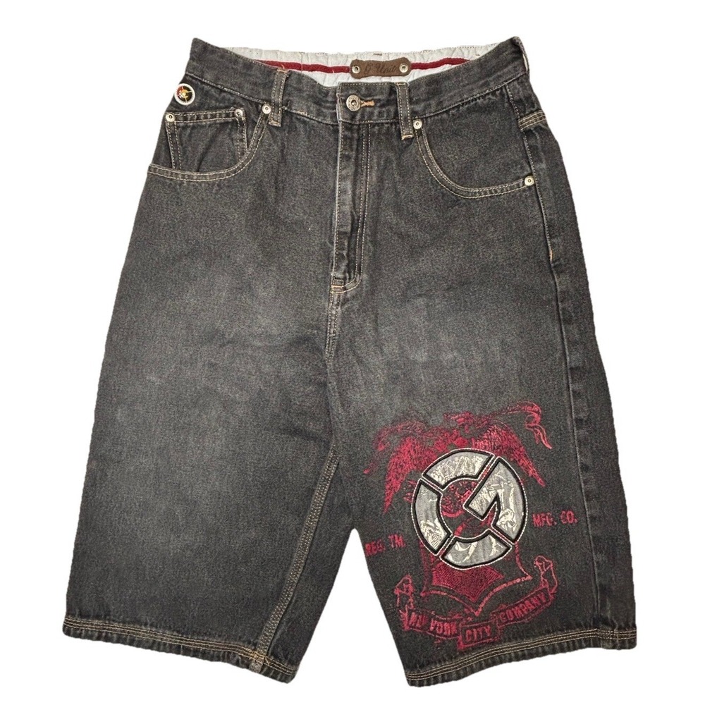 Y2K G-Unit Denim Shorts Youth 16 Black Baggy Hip Hop 50 Cent‎ Embroidered Logo